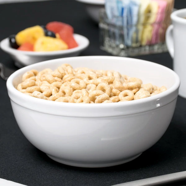 Acopa 13 Oz. Bright White Rolled Edge Stoneware Nappie Bowl - 36/Case 1 Acopa 13 Oz. Bright White Rolled Edge Stoneware Nappie Bowl - 36/Case