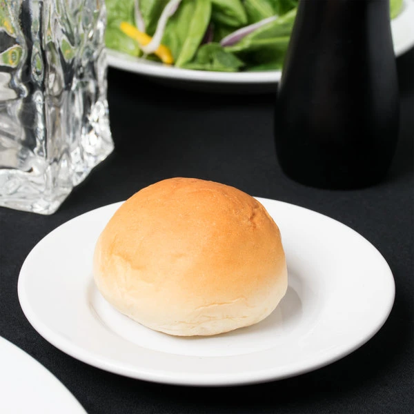 Acopa 5 1/2" Bright White Wide Rim Rolled Edge Stoneware Plate - 36/Case 1 Acopa 5 1/2" Bright White Wide Rim Rolled Edge Stoneware Plate - 36/Case