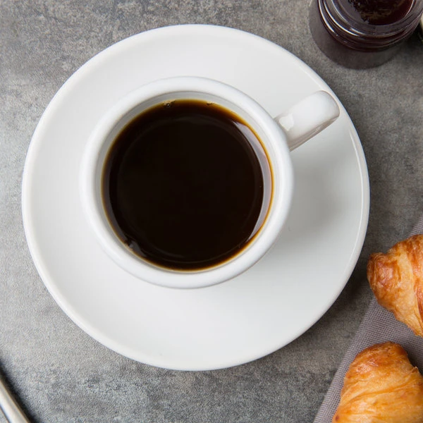 Acopa 5" Bright White Rolled Edge Demitasse Stoneware Saucer - 36/Case 5 Acopa 5" Bright White Rolled Edge Demitasse Stoneware Saucer - 36/Case - Image 5