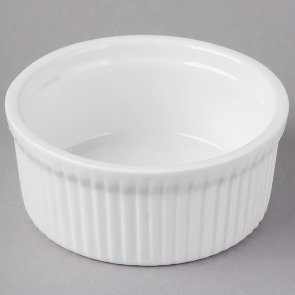 Acopa 10 Oz. Round Bright White Fluted Porcelain Souffle / Creme Brulee Dish - 24/Case 2 Acopa 10 Oz. Round Bright White Fluted Porcelain Souffle / Creme Brulee Dish - 24/Case - Image 2