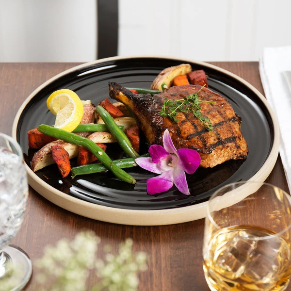 Chef & Sommelier FK843 Geode 10 3/4" Black Stackable Dinner Plate By Arc Cardinal - 12/Case 1 Chef & Sommelier FK843 Geode 10 3/4" Black Stackable Dinner Plate By Arc Cardinal - 12/Case