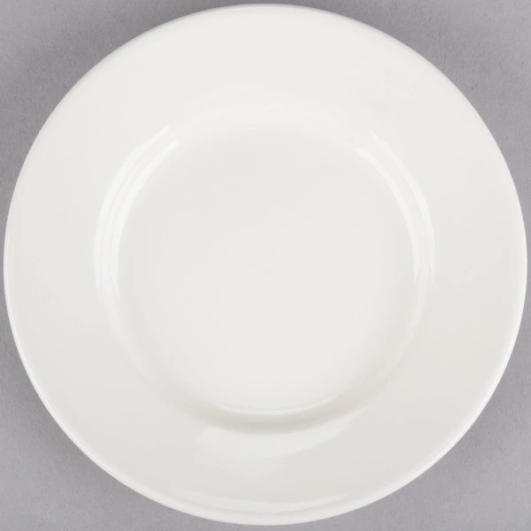 Acopa 5 1/2" Ivory (American White) Wide Rim Rolled Edge Stoneware Plate - 12/Pack 2 Acopa 5 1/2" Ivory (American White) Wide Rim Rolled Edge Stoneware Plate - 12/Pack - Image 2