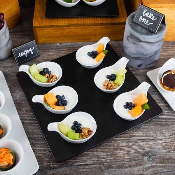 Acopa 12" Square Matte Black Stoneware Flat Plate - 6/Case 4 Acopa 12" Square Matte Black Stoneware Flat Plate - 6/Case - Image 4