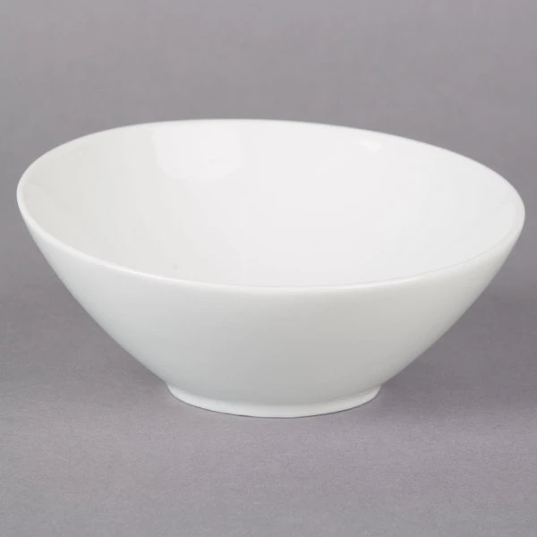 Acopa 8 Oz. Bright White Slanted Porcelain Bowl - 12/Pack 2 Acopa 8 Oz. Bright White Slanted Porcelain Bowl - 12/Pack - Image 2
