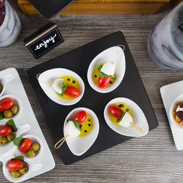 Acopa 9" Square Matte Black Stoneware Flat Plate - 6/Case 3 Acopa 9" Square Matte Black Stoneware Flat Plate - 6/Case - Image 3
