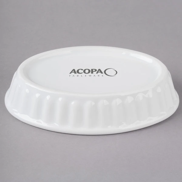 Acopa 5 Oz. Oval Bright White Fluted Porcelain Souffle / Creme Brulee Dish - 12/Pack 3 Acopa 5 Oz. Oval Bright White Fluted Porcelain Souffle / Creme Brulee Dish - 12/Pack - Image 3