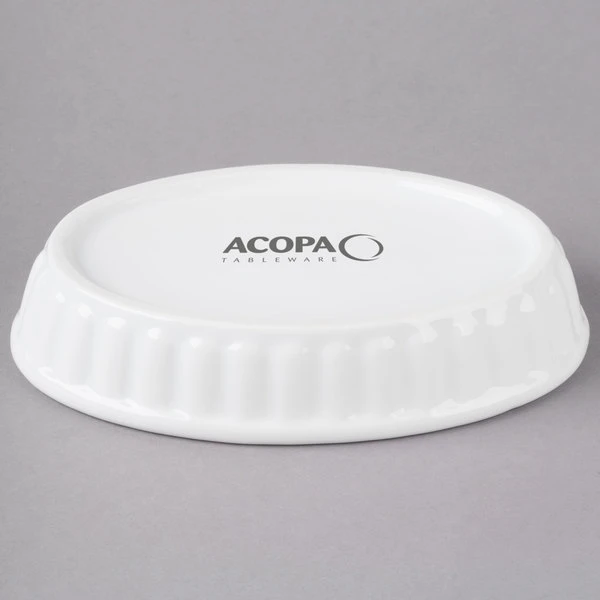 Acopa 6 Oz. Oval Bright White Fluted Porcelain Souffle / Creme Brulee Dish - 12/Pack 3 Acopa 6 Oz. Oval Bright White Fluted Porcelain Souffle / Creme Brulee Dish - 12/Pack - Image 3