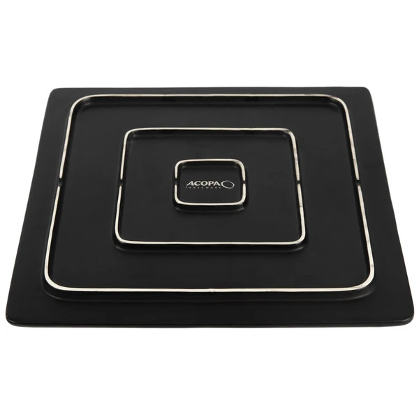 Acopa 12" Square Matte Black Stoneware Flat Plate - 6/Case 3 Acopa 12" Square Matte Black Stoneware Flat Plate - 6/Case - Image 3