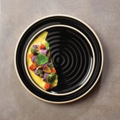Chef & Sommelier FK843 Geode 10 3/4" Black Stackable Dinner Plate By Arc Cardinal - 12/Case 11 Chef & Sommelier FK843 Geode 10 3/4" Black Stackable Dinner Plate By Arc Cardinal - 12/Case -Acopa Sales 1843377