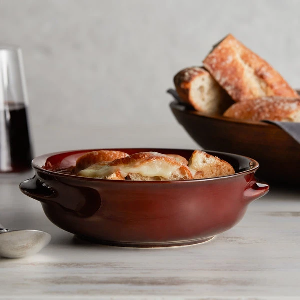Acopa Keystone 13 Oz. Chestnut Stoneware Onion Soup Crock - 6/Case 1 Acopa Keystone 13 Oz. Chestnut Stoneware Onion Soup Crock - 6/Case