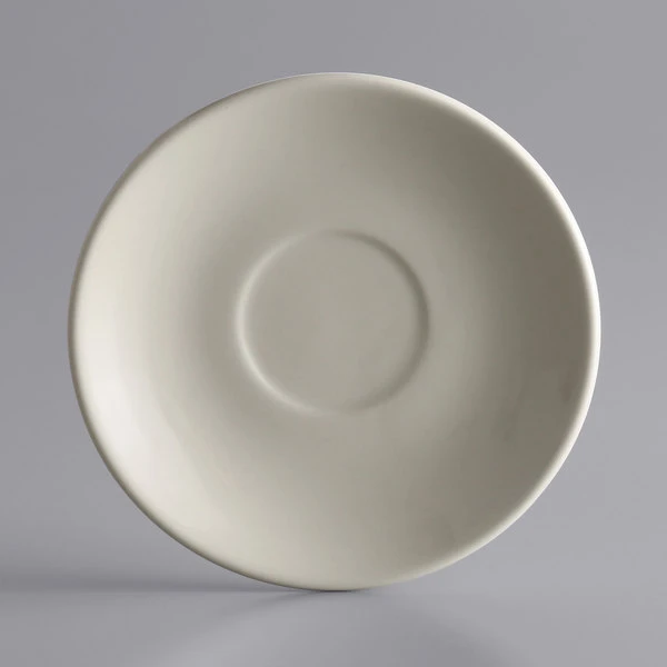 World Tableware PWC-36 Princess White 4 7/8" Ultima Cream White Round Rolled Edge Stoneware Saucer - 36/Case 1 World Tableware PWC-36 Princess White 4 7/8" Ultima Cream White Round Rolled Edge Stoneware Saucer - 36/Case