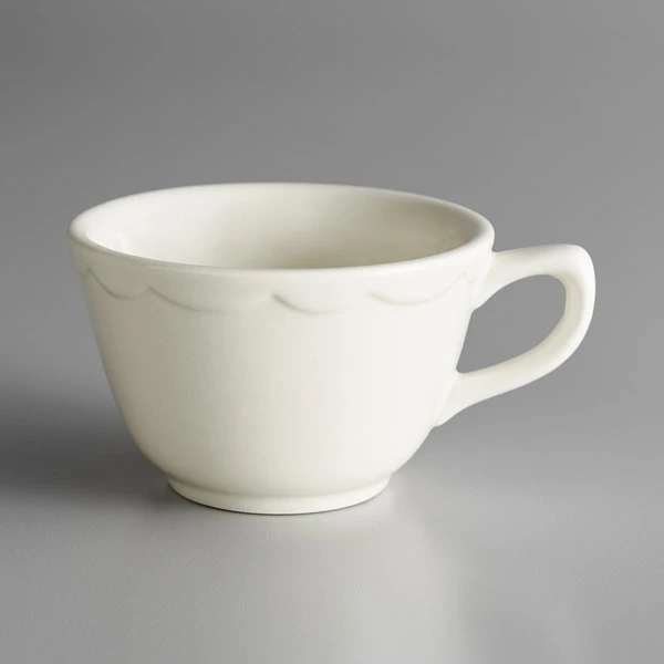 Acopa 7 Oz. Ivory (American White) Scalloped Edge Stoneware Coffee Cup / Mug - 36/Case 2 Acopa 7 Oz. Ivory (American White) Scalloped Edge Stoneware Coffee Cup / Mug - 36/Case - Image 2
