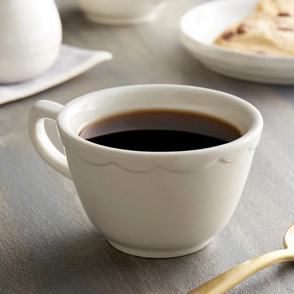 Acopa 7 Oz. Ivory (American White) Scalloped Edge Stoneware Coffee Cup / Mug - 36/Case 1 Acopa 7 Oz. Ivory (American White) Scalloped Edge Stoneware Coffee Cup / Mug - 36/Case