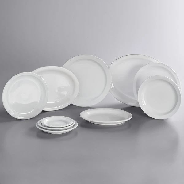 Acopa 10 1/2" Bright White Narrow Rim Stoneware Plate - 12/Case 5 Acopa 10 1/2" Bright White Narrow Rim Stoneware Plate - 12/Case - Image 5