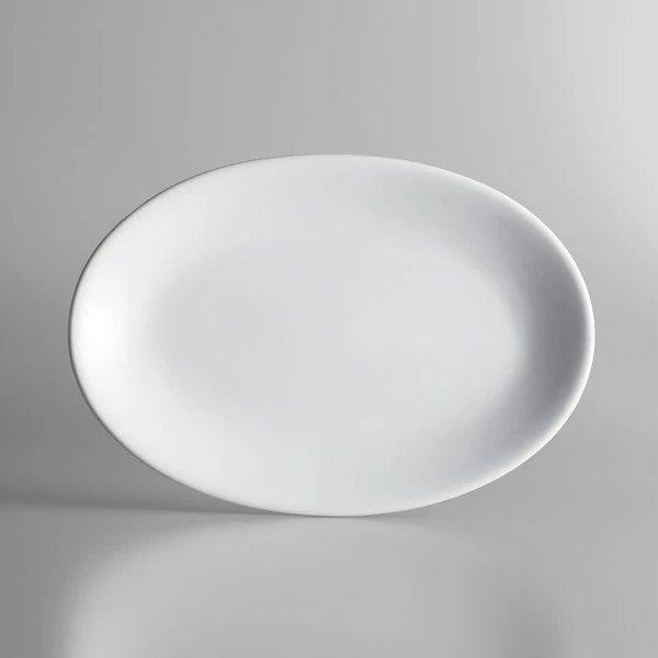 Acopa 11 3/4" X 8" Bright White Oval Coupe Stoneware Platter - 12/Case 2 Acopa 11 3/4" X 8" Bright White Oval Coupe Stoneware Platter - 12/Case - Image 2