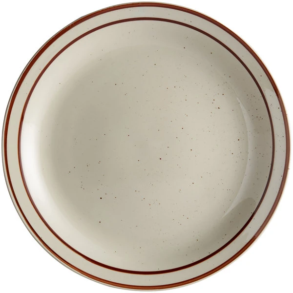 Acopa 9" Brown Speckle Narrow Rim Stoneware Plate - 24/Case 2 Acopa 9" Brown Speckle Narrow Rim Stoneware Plate - 24/Case - Image 2
