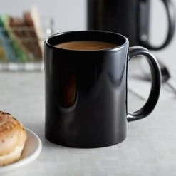 Alternative view of Acopa 12 Oz. Black C-Handle Stoneware Mug - 36/Case