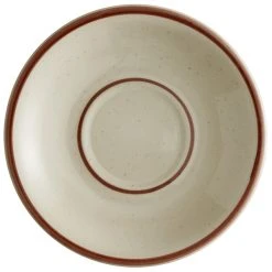 World Tableware DSD-2 Desert Sand 6" Brown Speckle Ivory (American White) Narrow Rim Stoneware Saucer With Brown Bands - 36/Case