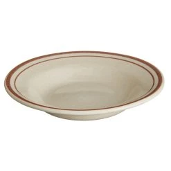 World Tableware DSD-3 Desert Sand 12 Oz. Brown Speckle Ivory (American White) Narrow Rim Stoneware Soup Bowl With Brown Bands - 24/Case