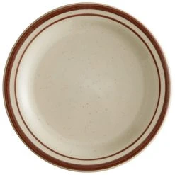 World Tableware DSD-5 Desert Sand 5 1/2" Brown Speckle Ivory (American White) Narrow Rim Stoneware Plate With Brown Bands - 36/Case