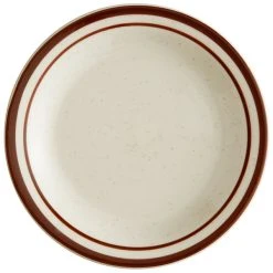 World Tableware DSD-6 Desert Sand 6 1/2" Brown Speckle Ivory (American White) Narrow Rim Stoneware Plate With Brown Bands - 36/Case