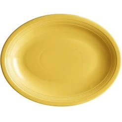 Alternative view of Acopa Capri 13 3/4" X 10 1/2" Citrus Yellow Oval Stoneware Coupe Platter - 12/Case
