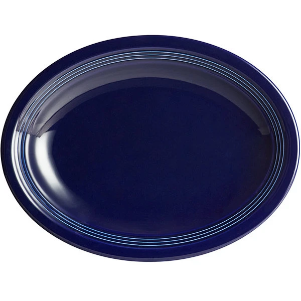 Acopa Capri 11 1/2" X 8 3/4" Deep Sea Cobalt Oval Stoneware Coupe Platter - 12/Case 2 Acopa Capri 11 1/2" X 8 3/4" Deep Sea Cobalt Oval Stoneware Coupe Platter - 12/Case - Image 2