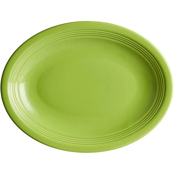 Acopa Capri 11 1/2" X 8 3/4" Bamboo Green Oval Stoneware Coupe Platter - 12/Case 2 Acopa Capri 11 1/2" X 8 3/4" Bamboo Green Oval Stoneware Coupe Platter - 12/Case - Image 2