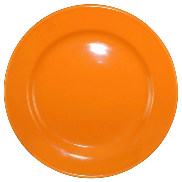 International Tableware CA-16-O Cancun 10 1/4" Orange Stoneware Rolled Edge Wide Rim Plate - 12/Case 1 International Tableware CA-16-O Cancun 10 1/4" Orange Stoneware Rolled Edge Wide Rim Plate - 12/Case