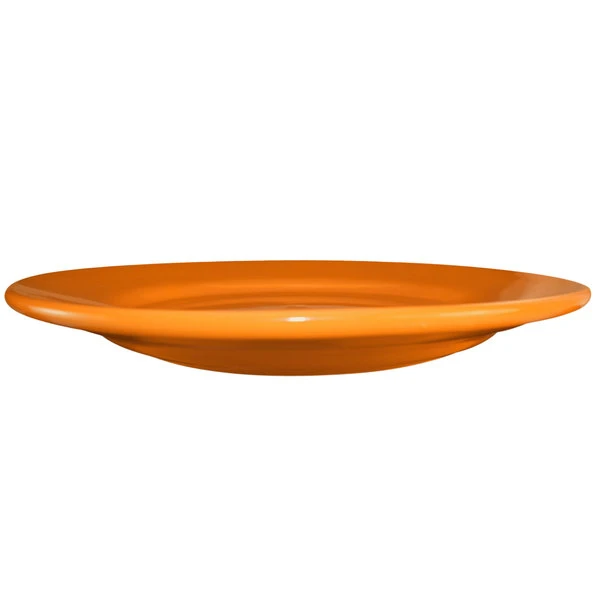 International Tableware CA-16-O Cancun 10 1/4" Orange Stoneware Rolled Edge Wide Rim Plate - 12/Case 2 International Tableware CA-16-O Cancun 10 1/4" Orange Stoneware Rolled Edge Wide Rim Plate - 12/Case - Image 2