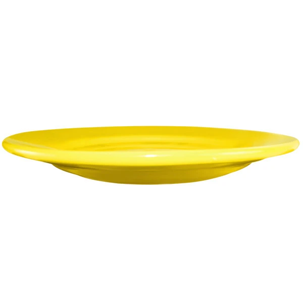 International Tableware CA-16-Y Cancun 10 1/4" Yellow Stoneware Rolled Edge Wide Rim Plate - 12/Case 2 International Tableware CA-16-Y Cancun 10 1/4" Yellow Stoneware Rolled Edge Wide Rim Plate - 12/Case - Image 2