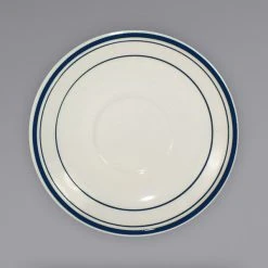 International Tableware CT-36 Catania 5 1/8" Ivory (American White) Stoneware Saucer With Blue Bands - 36/Case