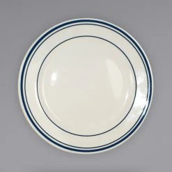 International Tableware CT-8 Catania 9" Ivory (American White) Stoneware Plate With Blue Bands - 24/Case