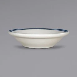 International Tableware CT-11 Catania 5 Oz. Ivory (American White) Stoneware Fruit Bowl With Blue Bands - 36/Case