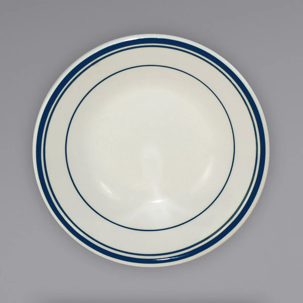 International Tableware CT-11 Catania 5 Oz. Ivory (American White) Stoneware Fruit Bowl With Blue Bands - 36/Case 2 International Tableware CT-11 Catania 5 Oz. Ivory (American White) Stoneware Fruit Bowl With Blue Bands - 36/Case - Image 2