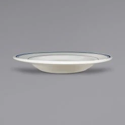 International Tableware CT-120 Catania 28 Oz. Ivory (American White) Stoneware Pasta Bowl With Blue Bands - 12/Case