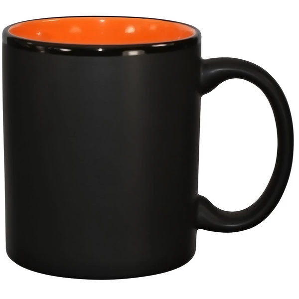 International Tableware 87168-2956/05MF-05C Hilo 11 Oz. Orange In / Black Out Stoneware C-Handle Mug - 12/Case 1 International Tableware 87168-2956/05MF-05C Hilo 11 Oz. Orange In / Black Out Stoneware C-Handle Mug - 12/Case