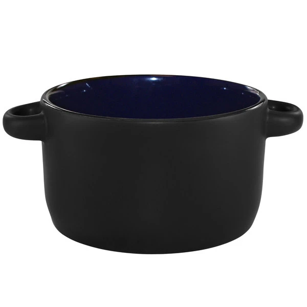 International Tableware 83567-2901/05MF-05C Hilo 11 Oz. Cobalt In / Black Out Stoneware Mini Casserole Dish / Soup Bowl - 12/Case 1 International Tableware 83567-2901/05MF-05C Hilo 11 Oz. Cobalt In / Black Out Stoneware Mini Casserole Dish / Soup Bowl - 12/Case