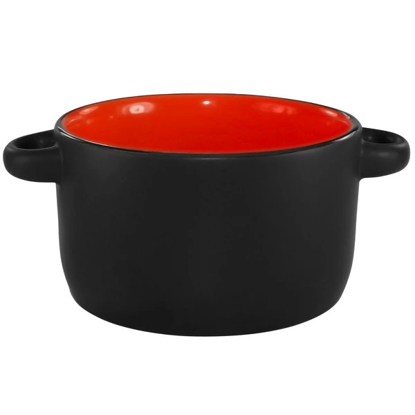 International Tableware 83567-2904/05MF-05C Hilo 11 Oz. Red In / Black Out Stoneware Mini Casserole Dish / Soup Bowl - 12/Case 1 International Tableware 83567-2904/05MF-05C Hilo 11 Oz. Red In / Black Out Stoneware Mini Casserole Dish / Soup Bowl - 12/Case