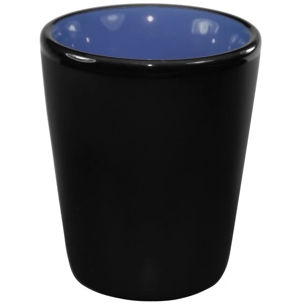 International Tableware 81122-2899/05MF-05C Hilo 1.5 Oz. Country Blue In / Black Out Stoneware Shot Glass - 24/Case 1 International Tableware 81122-2899/05MF-05C Hilo 1.5 Oz. Country Blue In / Black Out Stoneware Shot Glass - 24/Case