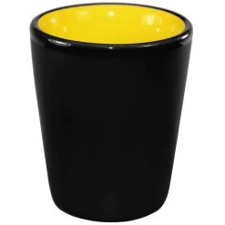 International Tableware 81122-2900/05MF-05C Hilo 1.5 Oz. Yellow In / Black Out Stoneware Shot Glass - 24/Case
