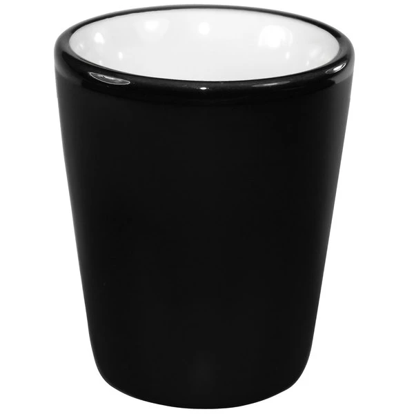 International Tableware 81122-02/05MF-05C Hilo 1.5 Oz. White In / Black Out Stoneware Shot Glass - 24/Case 1 International Tableware 81122-02/05MF-05C Hilo 1.5 Oz. White In / Black Out Stoneware Shot Glass - 24/Case