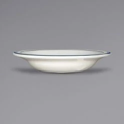 International Tableware CT-3 Catania 12 Oz. Ivory (American White) Stoneware Deep Rim Soup Bowl With Blue Bands - 24/Case