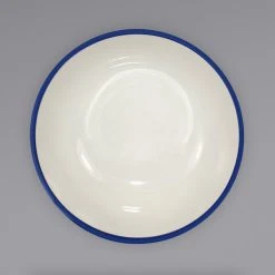 Alternative view of International Tableware DA-15 Danube 13 Oz. Ivory (American White) Blue Speckled Stoneware Nappie / Oatmeal Bowl With Blue Bands - 36/Case