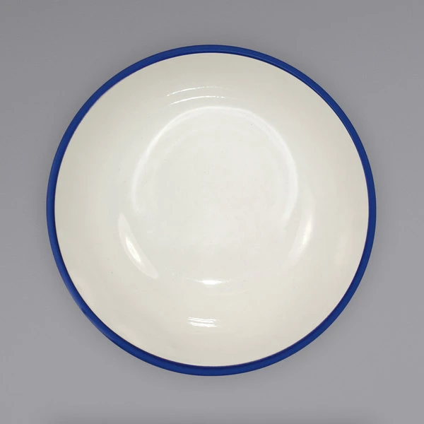 International Tableware DA-18 Danube 16 Oz. Ivory (American White) Blue Speckled Stoneware Nappie / Oatmeal Bowl With Blue Bands - 36/Case 2 International Tableware DA-18 Danube 16 Oz. Ivory (American White) Blue Speckled Stoneware Nappie / Oatmeal Bowl With Blue Bands - 36/Case - Image 2