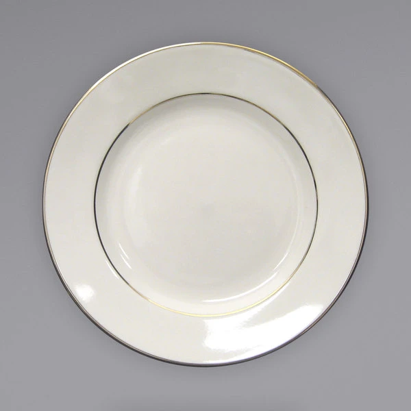 International Tableware FL-16GF Florentine 10" Gold Rim Ivory (American White) Stoneware Plate - 12/Case 2 International Tableware FL-16GF Florentine 10" Gold Rim Ivory (American White) Stoneware Plate - 12/Case - Image 2