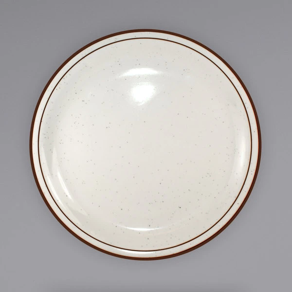 International Tableware GR-7 Granada 7 1/4" Ivory (American White) Brown Speckled Narrow Rim Stoneware Plate - 36/Case 1 International Tableware GR-7 Granada 7 1/4" Ivory (American White) Brown Speckled Narrow Rim Stoneware Plate - 36/Case