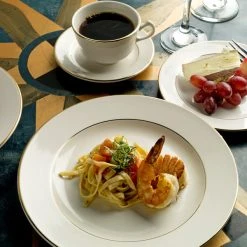 International Tableware FL-16GF Florentine 10" Gold Rim Ivory (American White) Stoneware Plate - 12/Case