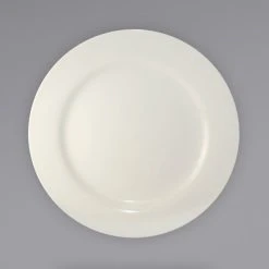 International Tableware RO-9 Roma 9 3/4" Ivory (American White) Wide Rim Rolled Edge Stoneware Plate - 24/Case