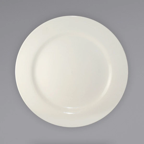 International Tableware RO-21 Roma 12" Ivory (American White) Wide Rim Rolled Edge Stoneware Plate - 12/Case 1 International Tableware RO-21 Roma 12" Ivory (American White) Wide Rim Rolled Edge Stoneware Plate - 12/Case
